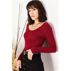 Olalook Kadın Bordo Geniş Yakalı Kaşkorse Bluz BLZ-19000722