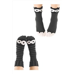 Denokids Canavar Gri Siyah Erkek Çocuk Soket Çorap 2 Çift Takım CFF-22S1-133