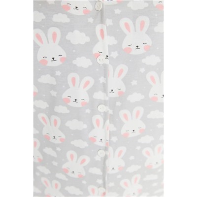 Gri Baskılı Örme Düğmeli Pijama Takımı TBBSS22PT0710
