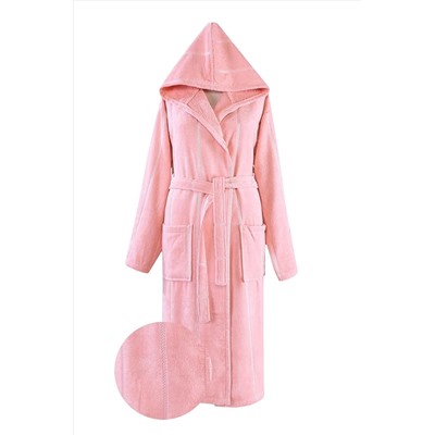 Ephemeris Unisex Pembe Pamuk Bornoz Lara Kapşonlu Bornoz Pudra L-XL