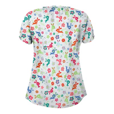 UA Springtime Hop White Print Scrub Top