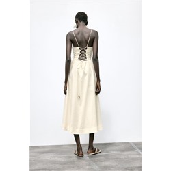 BEADED STRAPPY LINEN BLEND MIDI DRESS