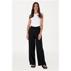 Kadın Siyah Loose Relax Fit Kanvas Pantolon