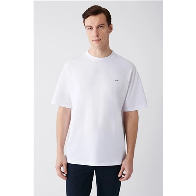 Avva Erkek Beyaz Oversize %100 Pamuk Bisiklet Yaka Arkası Baskılı T-shirt A31y1135 A31Y1135