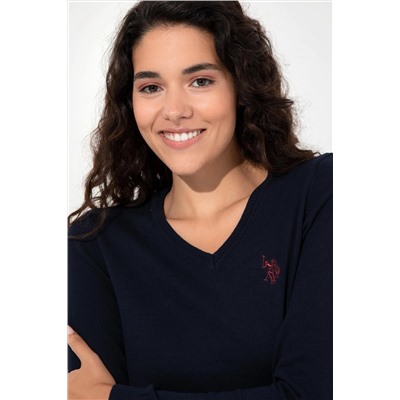Kadın Lacivert  V - Yaka Basic Kazak
