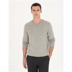 Açık Gri Melanj Slim Fit Bisiklet Yaka Basic Triko Kazak