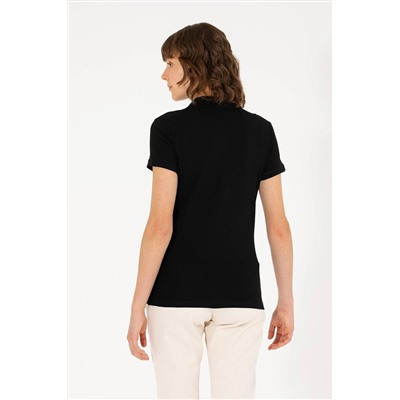 Kadın Siyah Basic Polo Yaka Tişört
