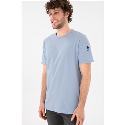 Erkek Regular Fit Bisiklet Yaka Açık Mavi Basic Tişört