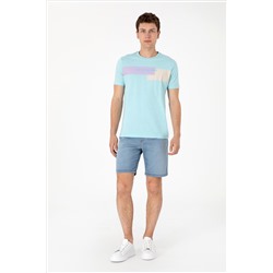 Erkek Regular Fit Bisiklet Yaka Aqua Tişört