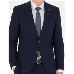 Lacivert Slim Fit Çizgili Takım Elbise