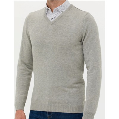 Açık Gri Melanj Slim Fit Basic Kazak