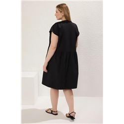Siyah Düğmeli Poplin Dokuma Büyük Beden Elbise TBBSS25AH00161
