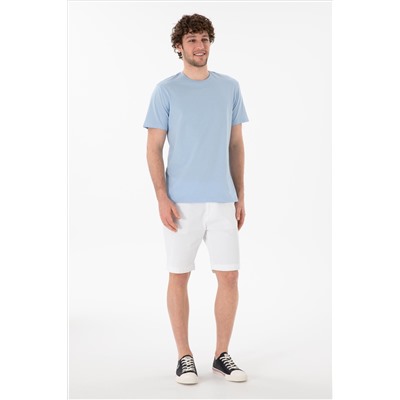 Erkek Regular Fit Bisiklet Yaka Açık Mavi Basic Tişört