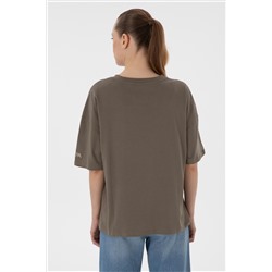 Kadın Vizon Oversize Bisiklet Yaka Tişört