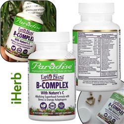 IHer*b 🇨🇳  Paradise Herbs, Earth's Blend, комплекс витаминов группы В с комплексом Nature's C  60 капсул
