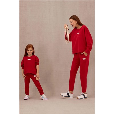 Kız Çocuk Kırmızı Basic Bisiklet Yaka Sweatshirt