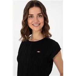 Kadın Siyah Crop Bisiklet Yaka Tişört