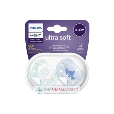 Avent Sucettes Ultra Soft 0-6 mois "Hello" & Bateau x2