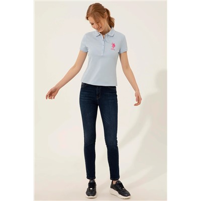 Kadın Açık Mavi Basic Polo Yaka Tişört
