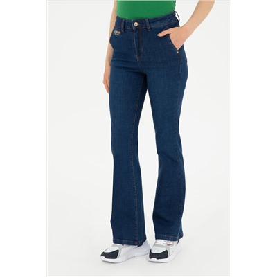 Kadın Mavi Slim Flare Fit Jean Pantolon
