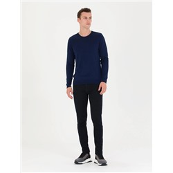 Açık Lacivert Slim Fit Bisiklet Yaka Basic Triko Kazak