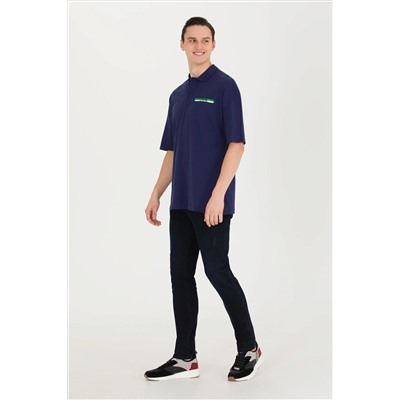 Erkek Lacivert Oversize Polo Yaka Tişört