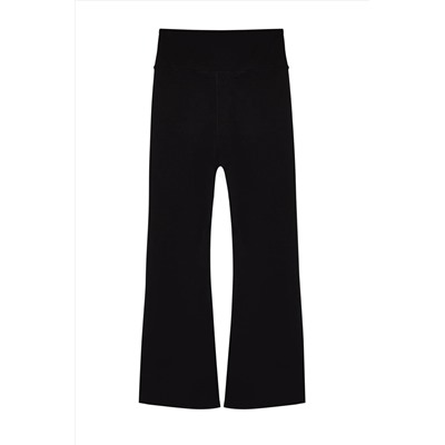 Siyah Fırçalı Soft Kumaş İspanyol Paça Yoga Örme Spor Tayt TBBSS24AY00004
