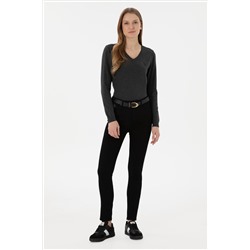Kadın Siyah Toothpick Fit Kanvas Pantolon