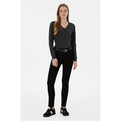 Kadın Siyah Toothpick Fit Kanvas Pantolon
