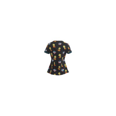 Cherokee Tooniforms Scrubs Dot's A Lotta Tweety Print Top