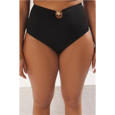 Siyah Yüksek Bel Aksesuar Detaylı Büyük Beden Bikini Altı TBBSS25CR00000