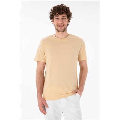 Erkek Regular Fit Bisiklet Yaka Bej Basic Tişört