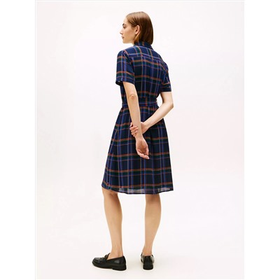 Plaid Georgette Belted Shirtdress