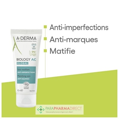 A-Derma Biology AC Global Soin Matifiant Anti-Imperfections BIO 40ml