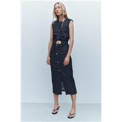Z1975 DRAPED DENIM MIDI DRESS WITH BELT