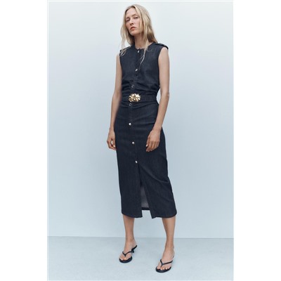 Z1975 DRAPED DENIM MIDI DRESS WITH BELT