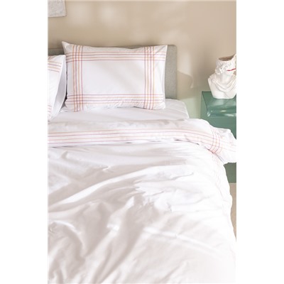 Holly King Size %100 Pamuklu Nevresim Takımı - Beyaz/Turuncu