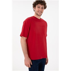 Erkek Comfort Fit Bisiklet Yaka Kırmızı Tişört