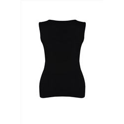 Siyah Basic Fitilli Kare Yaka Örme Büyük Beden Atlet TBBSS22AL0011