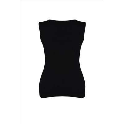 Siyah Basic Fitilli Kare Yaka Örme Büyük Beden Atlet TBBSS22AL0011