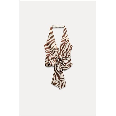 PRINTED SURPLICE HALTER TOP