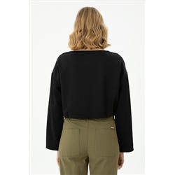 Kadın Siyah Bisiklet Yaka Sweatshirt