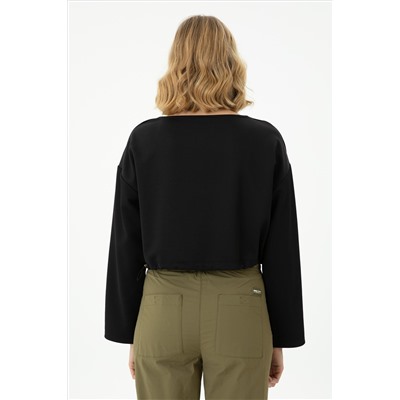 Kadın Siyah Bisiklet Yaka Sweatshirt