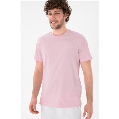 Erkek Regular Fit Bisiklet Yaka Açık Pembe Basic Tişört