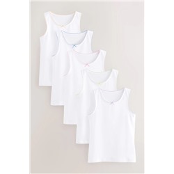 White Heart Lace Trim Vests 5 Pack (1.5-16yrs)
