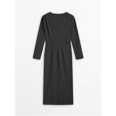 Vestido midi manga larga detalle frunces