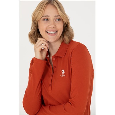 Kadın Kiremit Basic Polo Yaka Sweatshirt