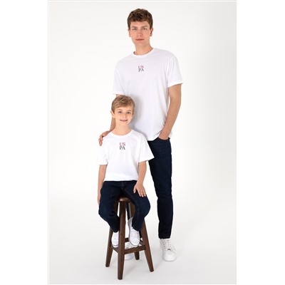 Erkek Comfort Fit Bisiklet Yaka Beyaz Tişört