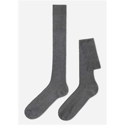 Lange gerippte Herrensocken mit Fil d‘Ecosse