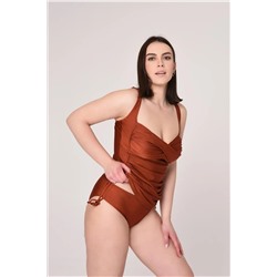 AQUAVİVA, Aquaviva Kadın Büyük Beden Tarçın Drape Detaylı Toparlayıcı Yanı Sürgülü Tankini